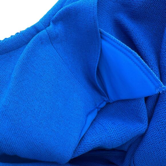 St. John 8 Santana Knit Jacket Cobalt Blue White Stitching Cardigan Blazer - Picture 7 of 11